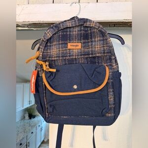 Wrangler Navy and Tan Plaid Accent Backpack